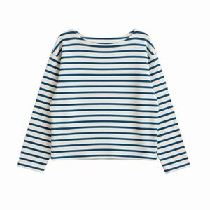 Old Navy Boatneck Knit Top Blouse Shirt Stripe White Teal Turquoise XL